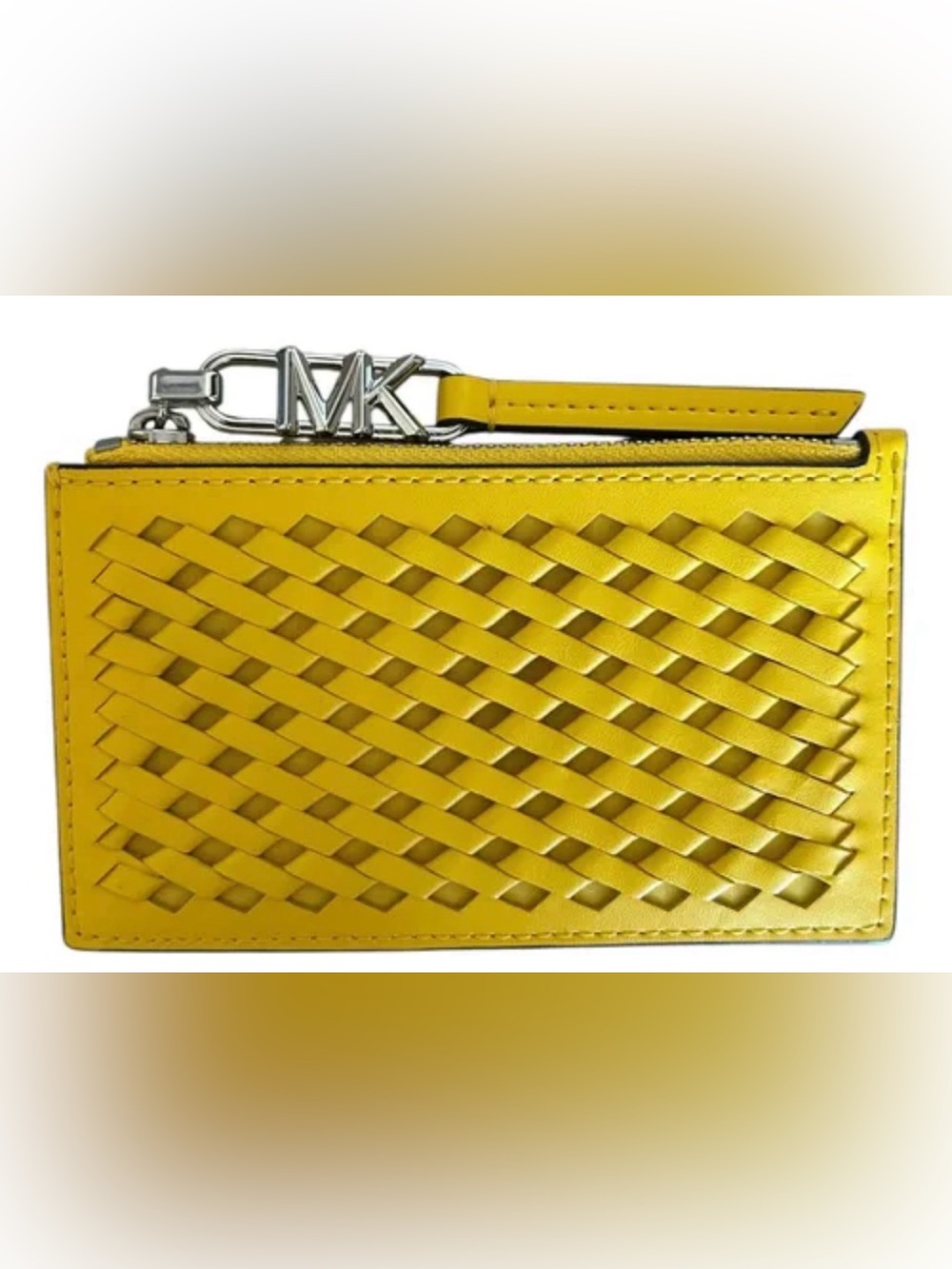 Michael Kors Yellow Woven Leather Card Holder with MK Charm